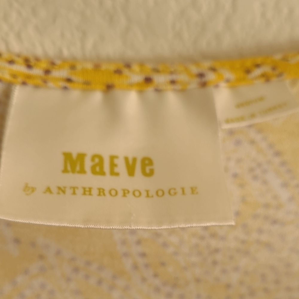 Maeve Yellow Absract Print Asymetrical Hem Shortsleeve Dress Size M - Picture 8 of 13